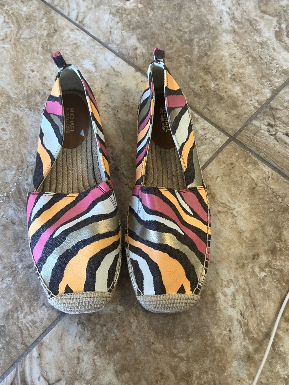 MICHAEL Michael Kors Pink Orange Black & White Zebra-Print Espadrille Flats